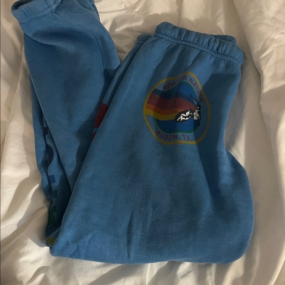 Aviator Nation Pants - Aviator Nation Kids Joggers in Blue with Rainbow Logo